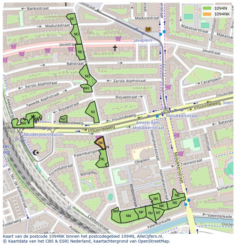 Afbeelding van het postcodegebied 1094 NK op de kaart.