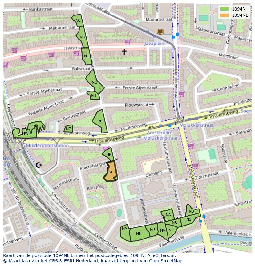 Afbeelding van het postcodegebied 1094 NL op de kaart.