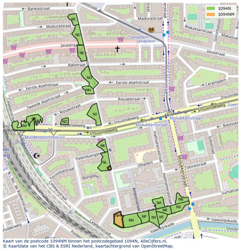Afbeelding van het postcodegebied 1094 NM op de kaart.