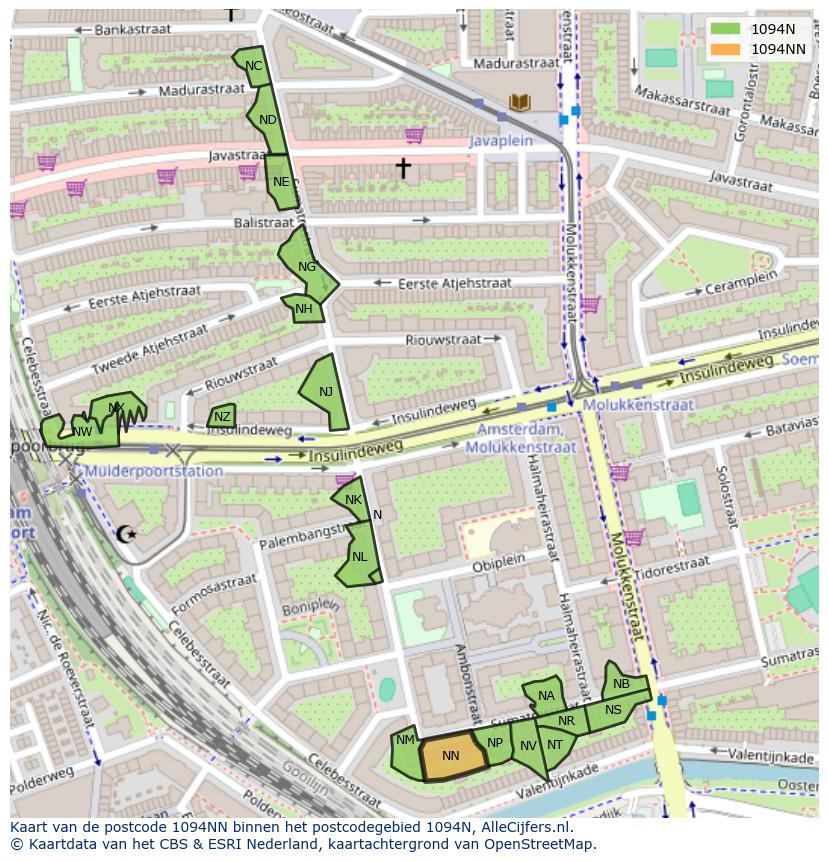 Afbeelding van het postcodegebied 1094 NN op de kaart.