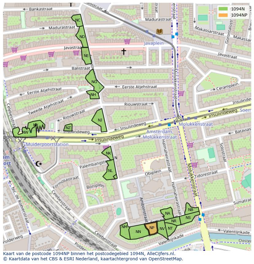 Afbeelding van het postcodegebied 1094 NP op de kaart.