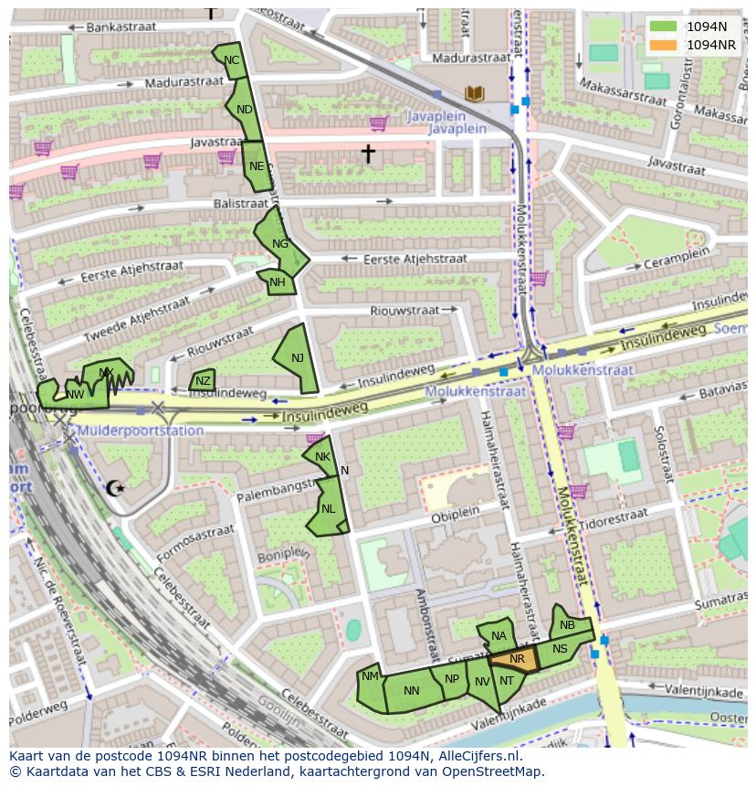 Afbeelding van het postcodegebied 1094 NR op de kaart.