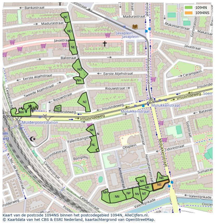 Afbeelding van het postcodegebied 1094 NS op de kaart.