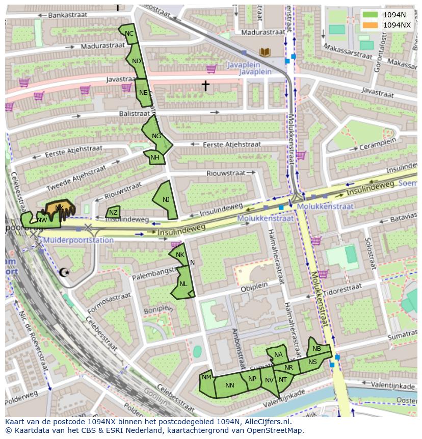 Afbeelding van het postcodegebied 1094 NX op de kaart.