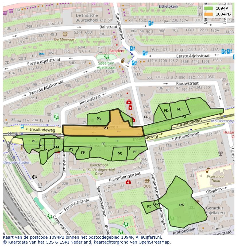 Afbeelding van het postcodegebied 1094 PB op de kaart.