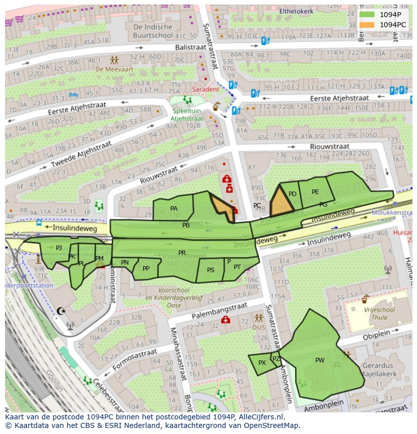 Afbeelding van het postcodegebied 1094 PC op de kaart.