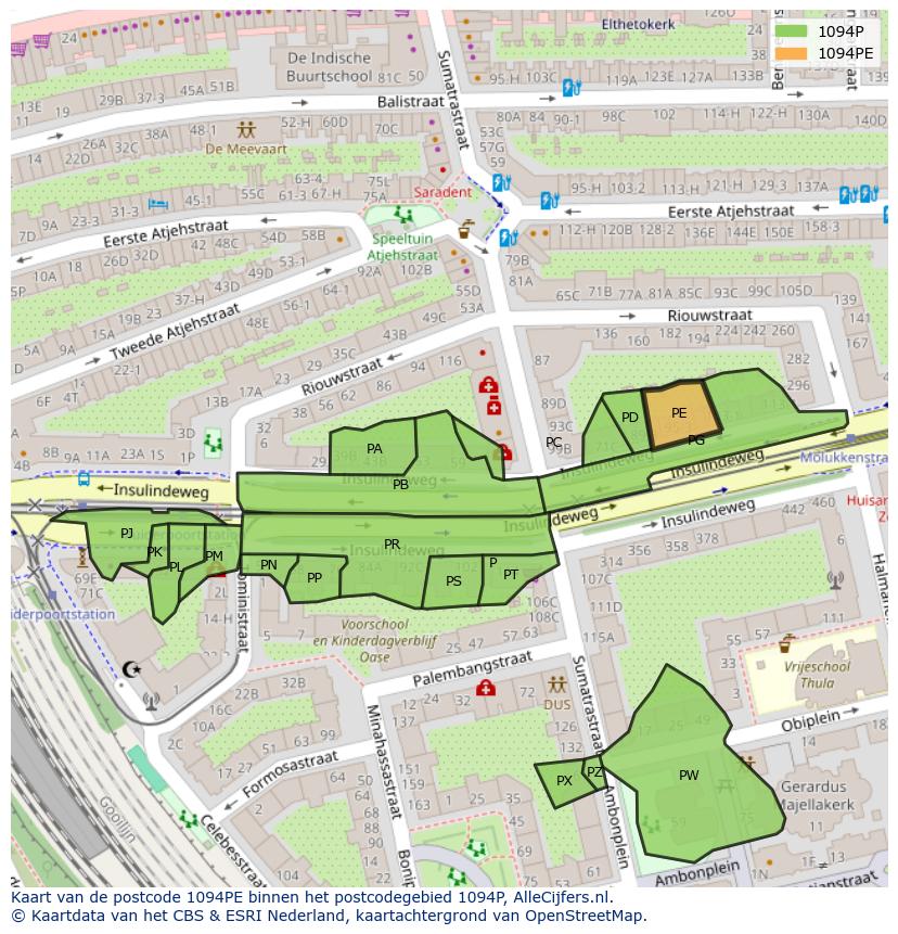Afbeelding van het postcodegebied 1094 PE op de kaart.
