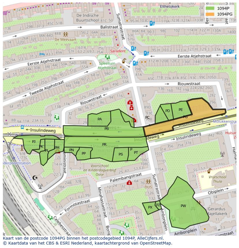 Afbeelding van het postcodegebied 1094 PG op de kaart.