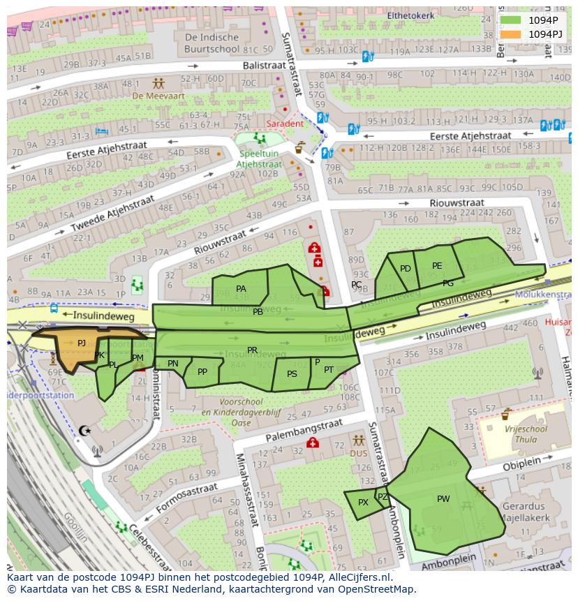 Afbeelding van het postcodegebied 1094 PJ op de kaart.