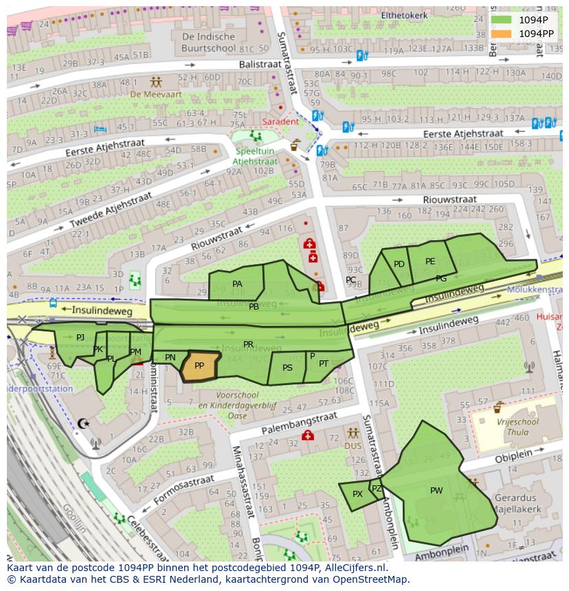 Afbeelding van het postcodegebied 1094 PP op de kaart.