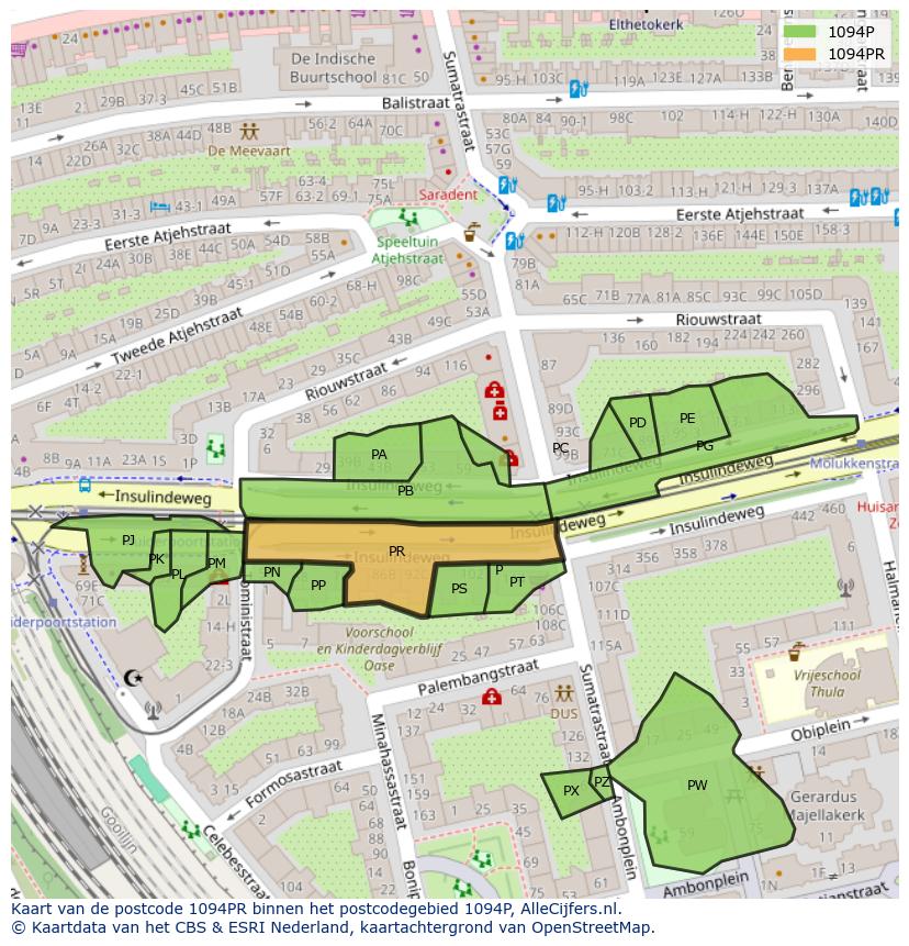 Afbeelding van het postcodegebied 1094 PR op de kaart.