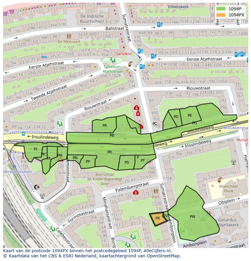 Afbeelding van het postcodegebied 1094 PX op de kaart.