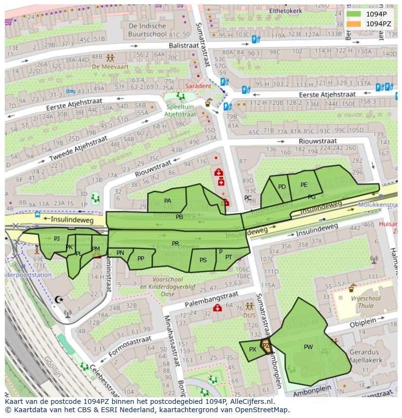 Afbeelding van het postcodegebied 1094 PZ op de kaart.