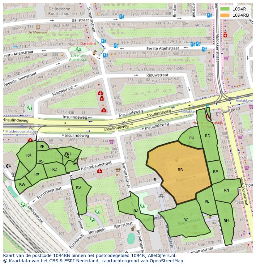 Afbeelding van het postcodegebied 1094 RB op de kaart.