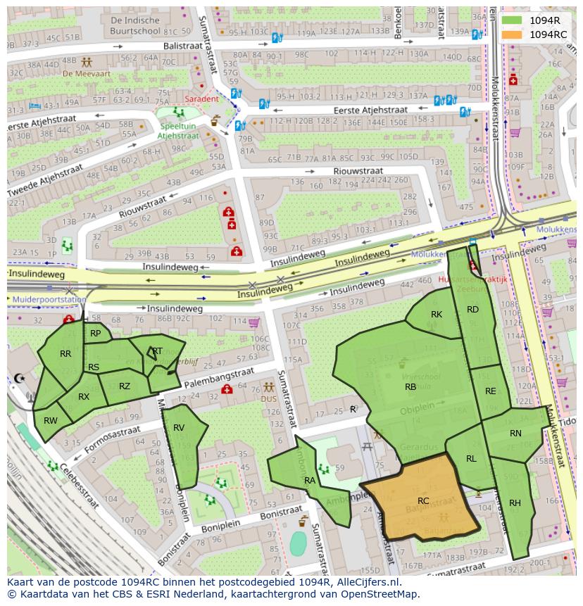 Afbeelding van het postcodegebied 1094 RC op de kaart.