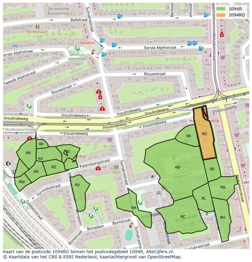 Afbeelding van het postcodegebied 1094 RD op de kaart.