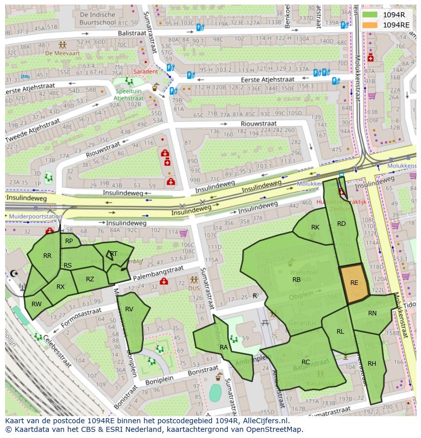 Afbeelding van het postcodegebied 1094 RE op de kaart.