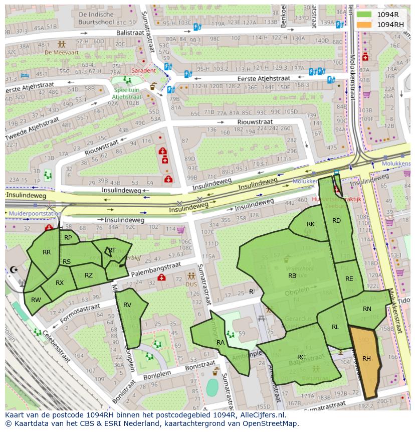 Afbeelding van het postcodegebied 1094 RH op de kaart.