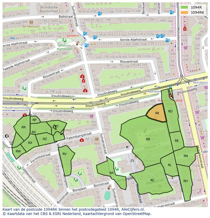 Afbeelding van het postcodegebied 1094 RK op de kaart.