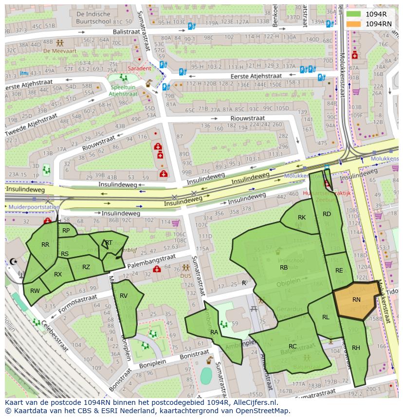 Afbeelding van het postcodegebied 1094 RN op de kaart.