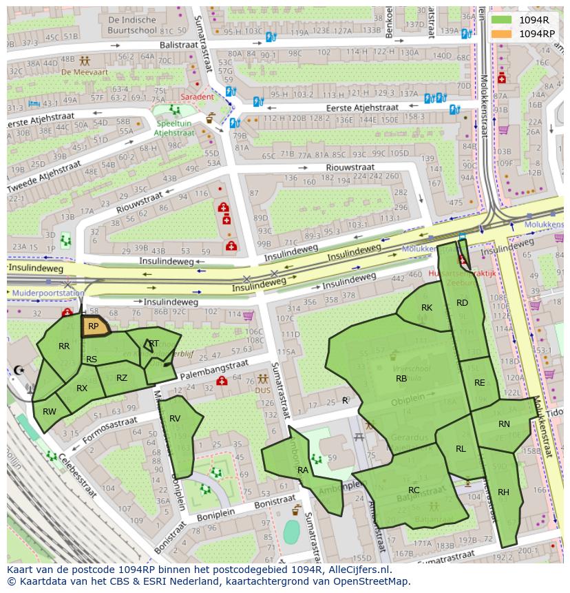 Afbeelding van het postcodegebied 1094 RP op de kaart.