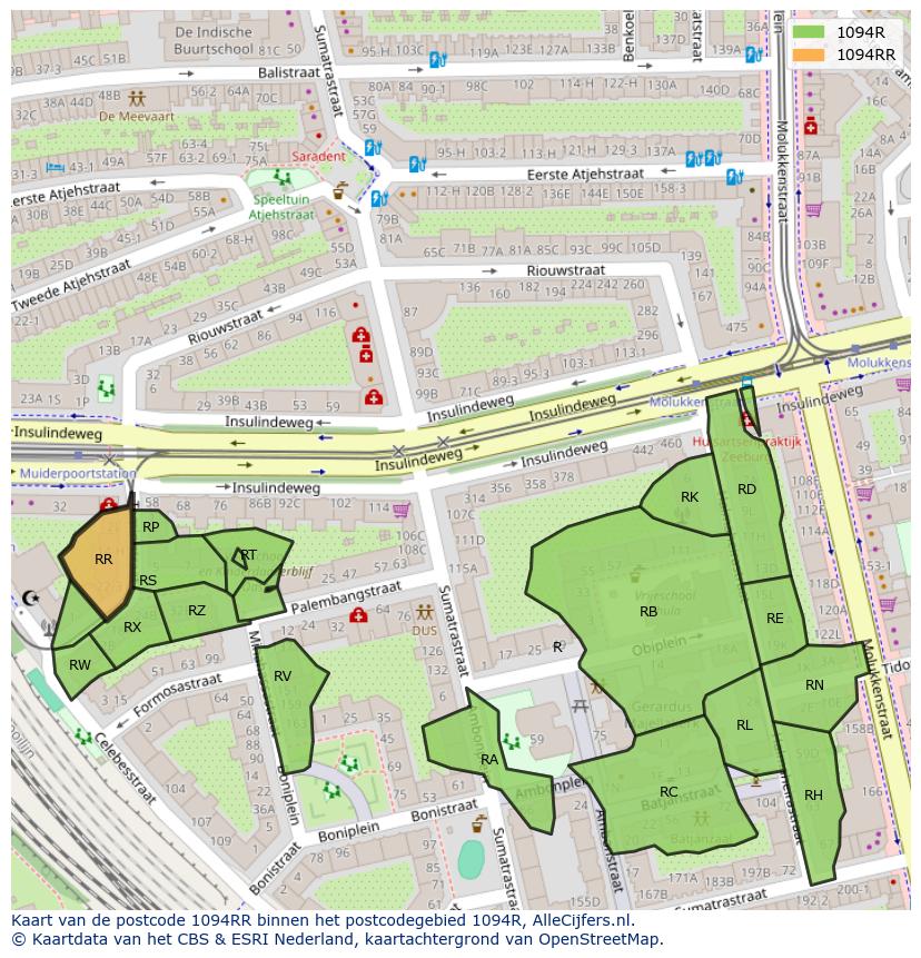 Afbeelding van het postcodegebied 1094 RR op de kaart.