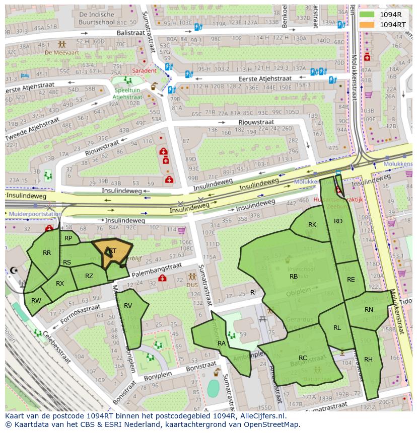Afbeelding van het postcodegebied 1094 RT op de kaart.