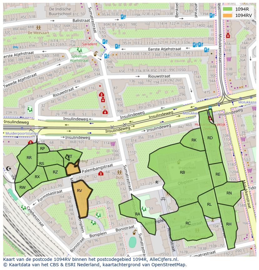 Afbeelding van het postcodegebied 1094 RV op de kaart.
