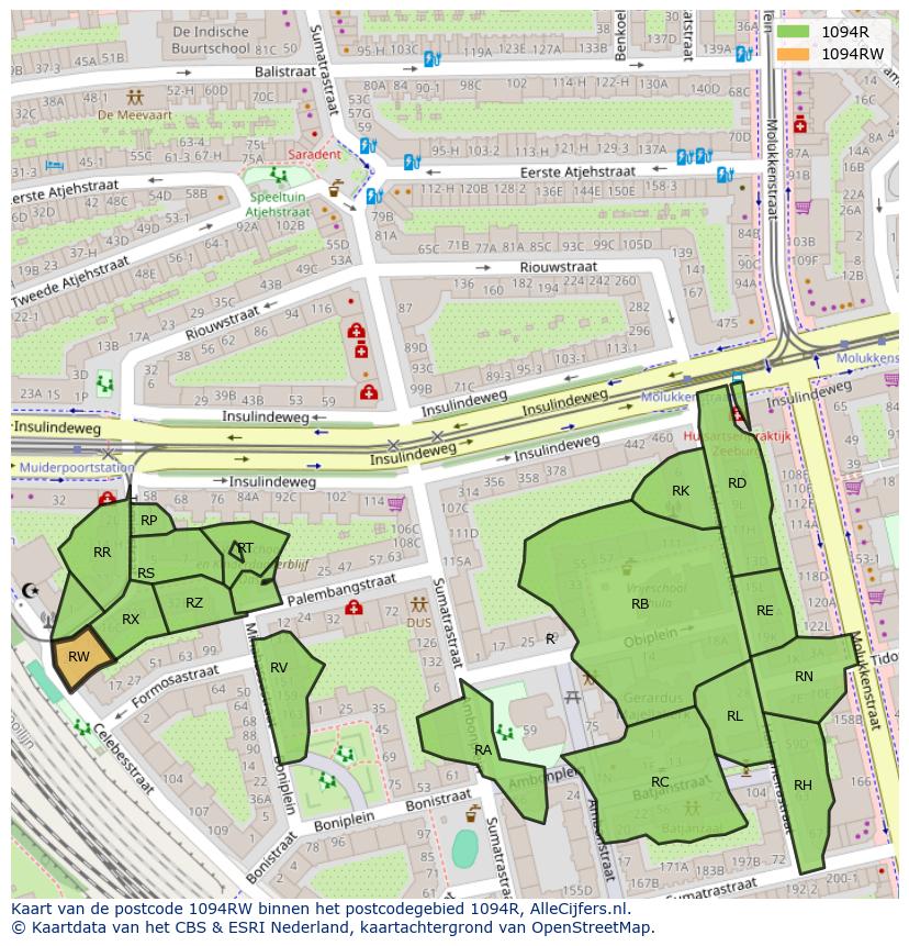 Afbeelding van het postcodegebied 1094 RW op de kaart.