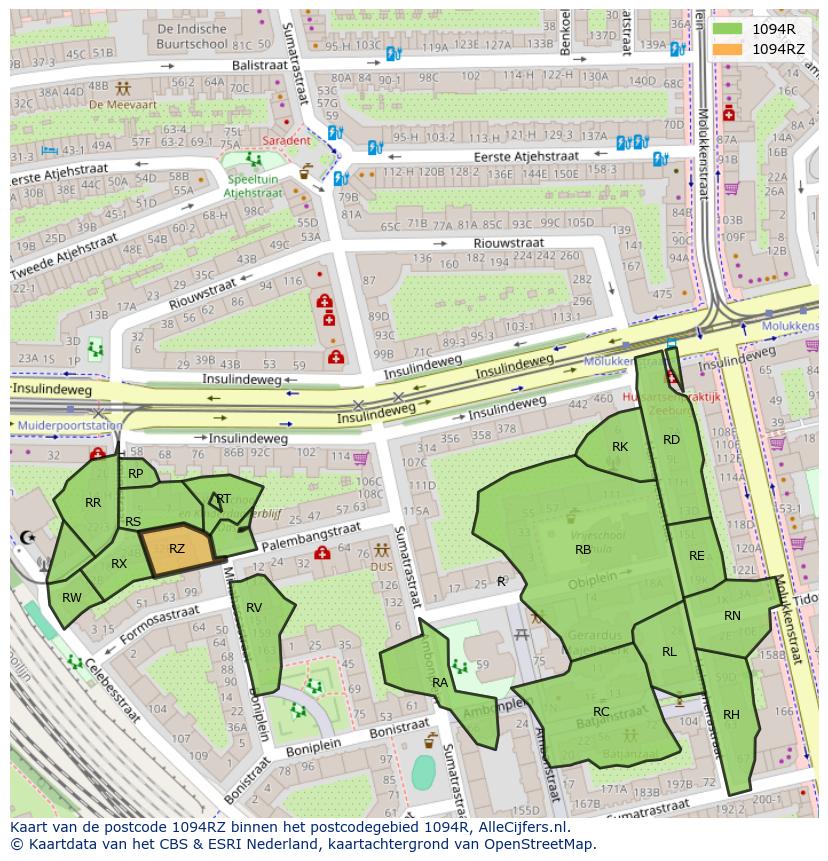 Afbeelding van het postcodegebied 1094 RZ op de kaart.