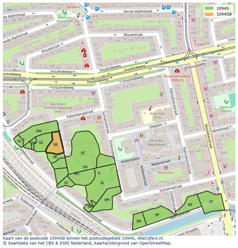 Afbeelding van het postcodegebied 1094 SB op de kaart.