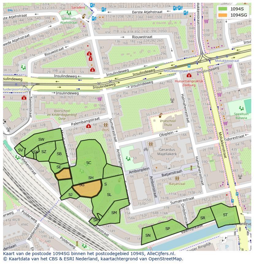 Afbeelding van het postcodegebied 1094 SG op de kaart.