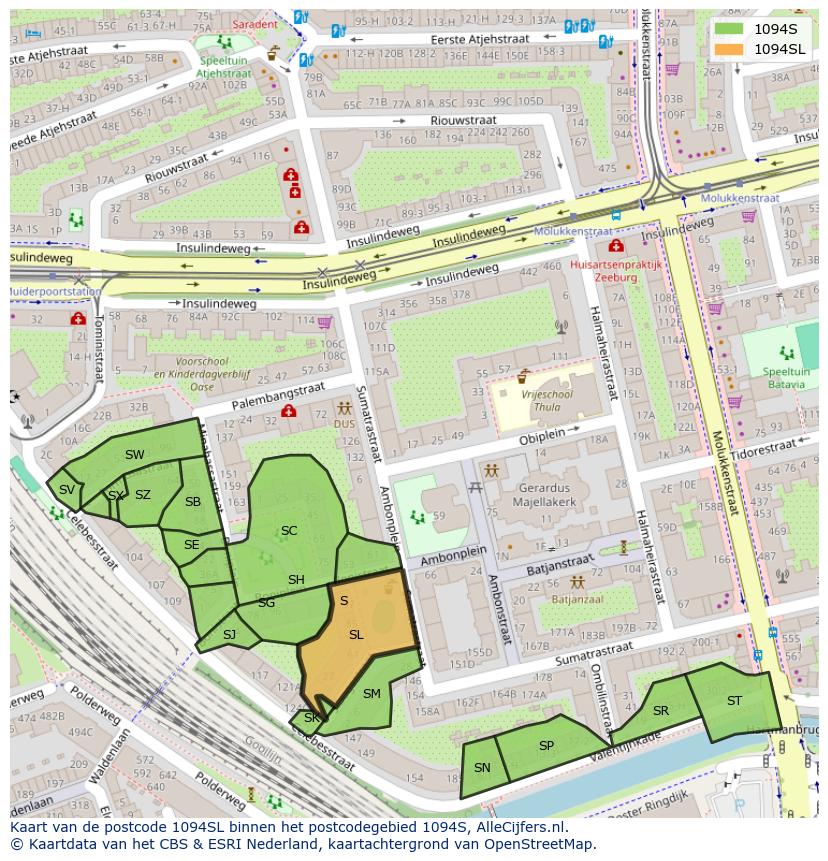 Afbeelding van het postcodegebied 1094 SL op de kaart.