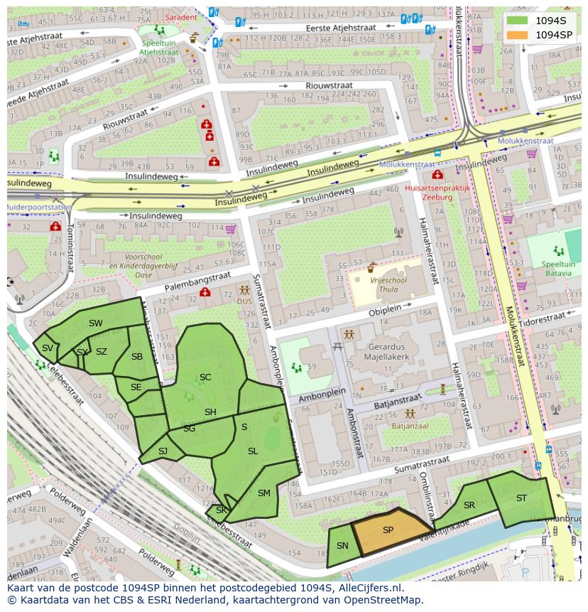 Afbeelding van het postcodegebied 1094 SP op de kaart.