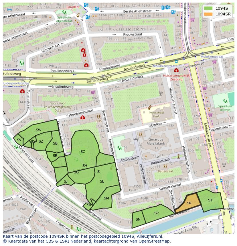Afbeelding van het postcodegebied 1094 SR op de kaart.
