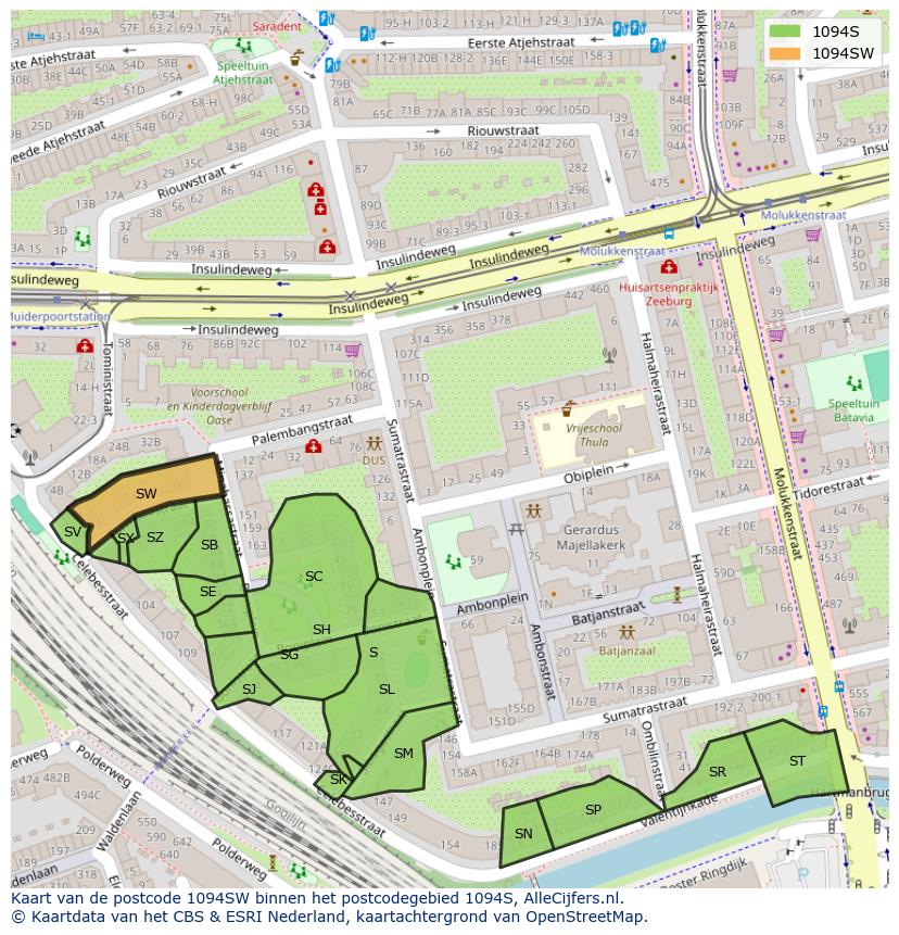 Afbeelding van het postcodegebied 1094 SW op de kaart.