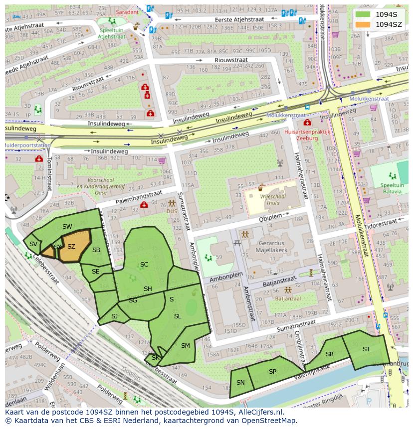 Afbeelding van het postcodegebied 1094 SZ op de kaart.