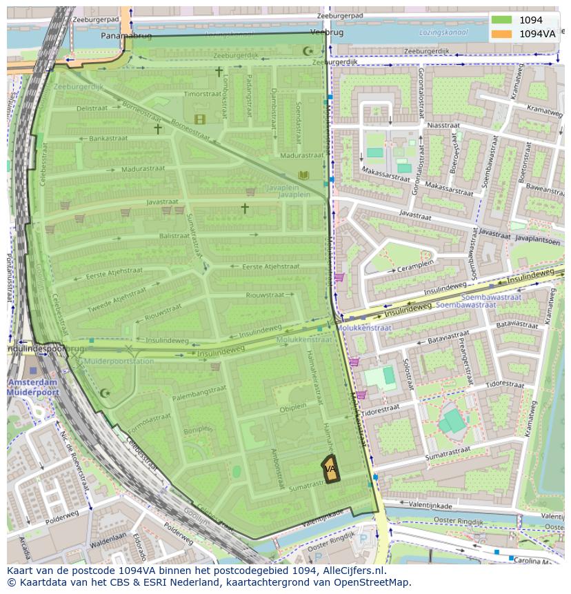 Afbeelding van het postcodegebied 1094 VA op de kaart.