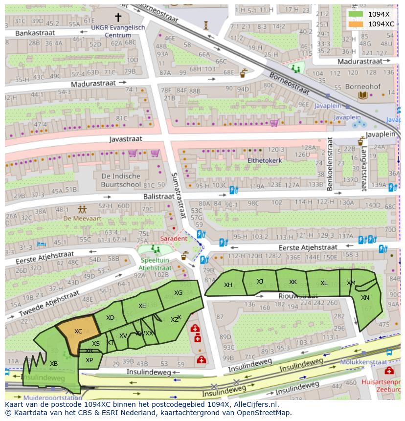 Afbeelding van het postcodegebied 1094 XC op de kaart.