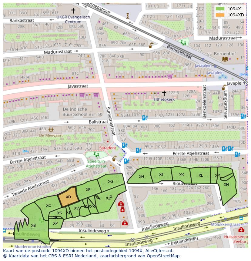 Afbeelding van het postcodegebied 1094 XD op de kaart.