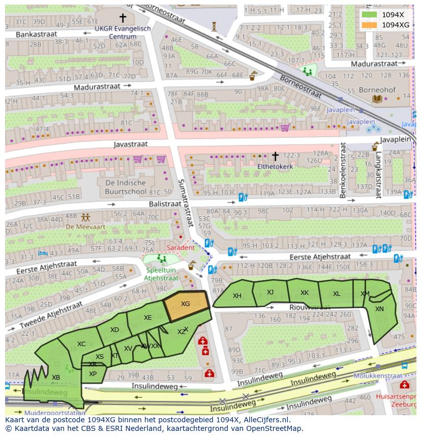 Afbeelding van het postcodegebied 1094 XG op de kaart.