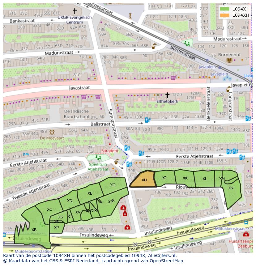 Afbeelding van het postcodegebied 1094 XH op de kaart.
