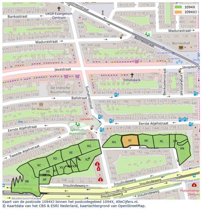 Afbeelding van het postcodegebied 1094 XJ op de kaart.