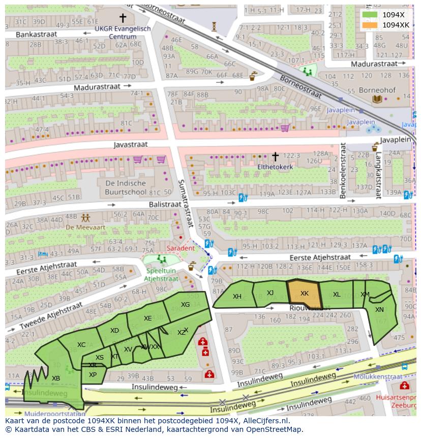 Afbeelding van het postcodegebied 1094 XK op de kaart.
