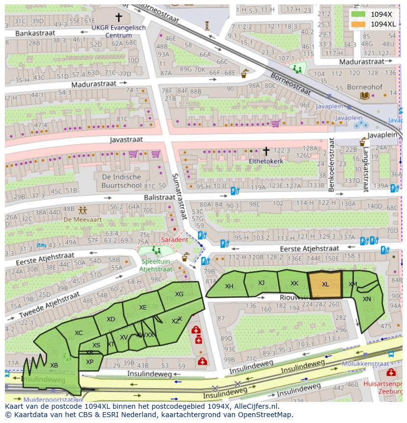 Afbeelding van het postcodegebied 1094 XL op de kaart.