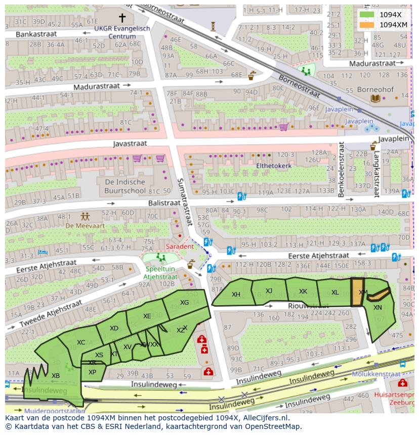 Afbeelding van het postcodegebied 1094 XM op de kaart.