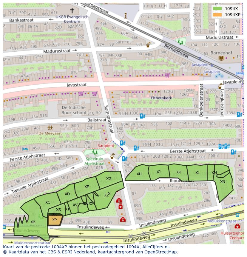 Afbeelding van het postcodegebied 1094 XP op de kaart.