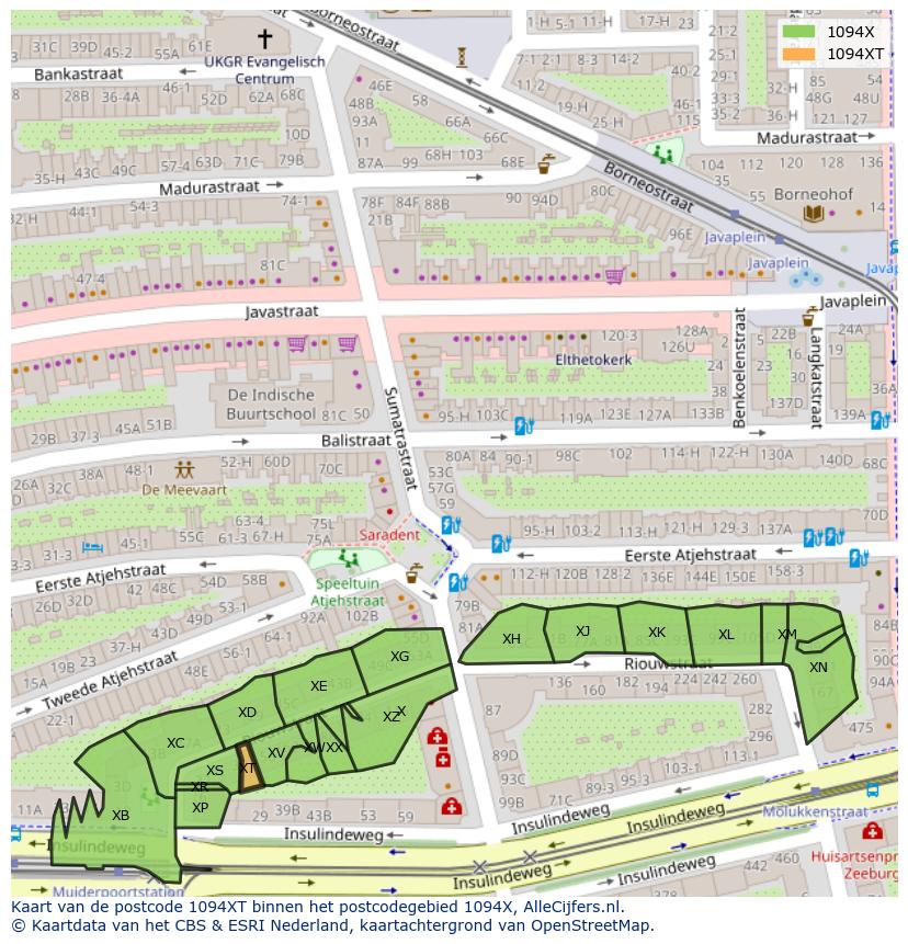 Afbeelding van het postcodegebied 1094 XT op de kaart.