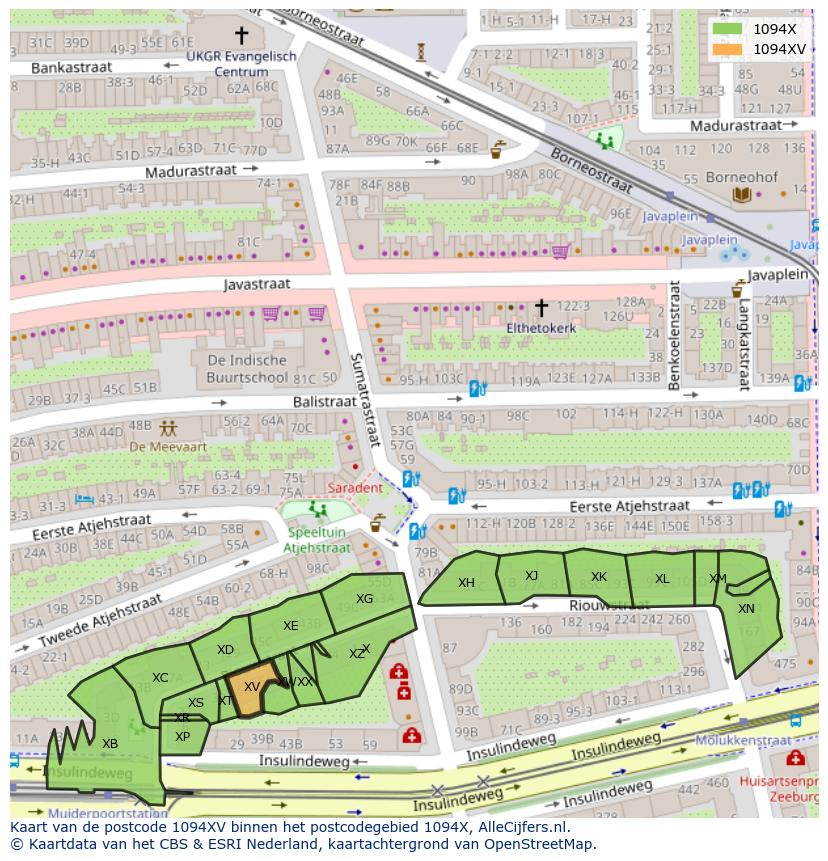 Afbeelding van het postcodegebied 1094 XV op de kaart.
