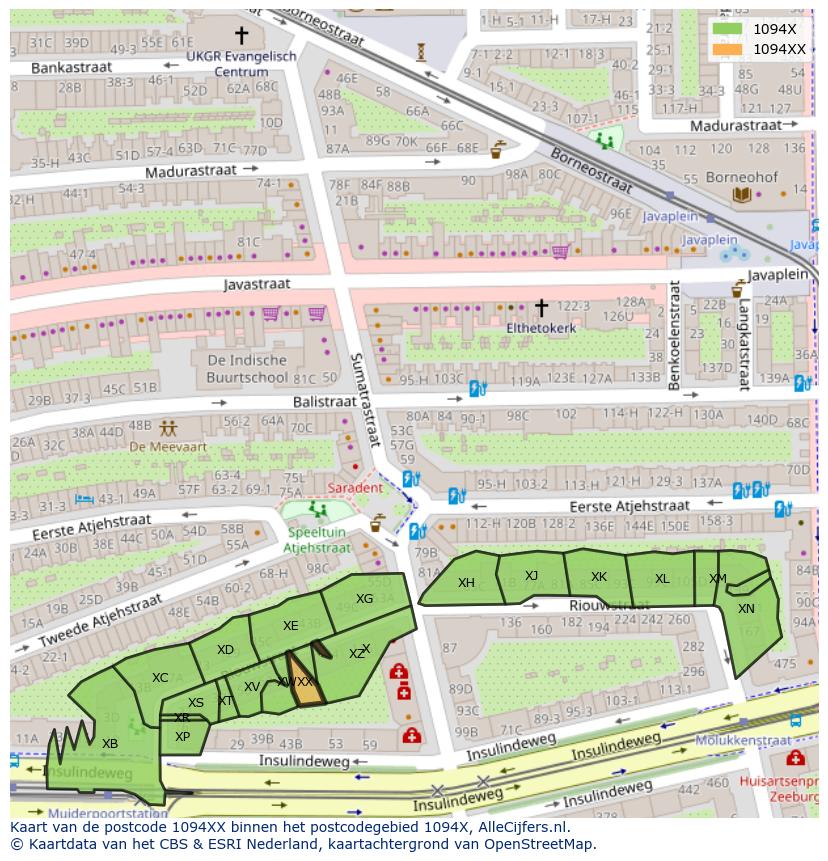 Afbeelding van het postcodegebied 1094 XX op de kaart.